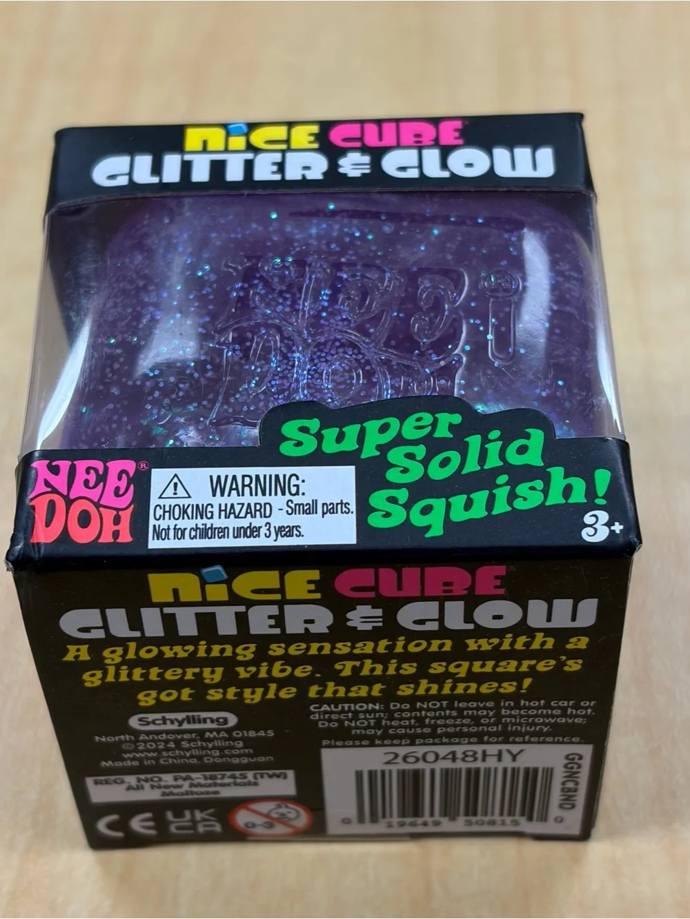 Nee Doh Nice Cube Glitter & Glow Super Solid Squish! Purple Brand New
